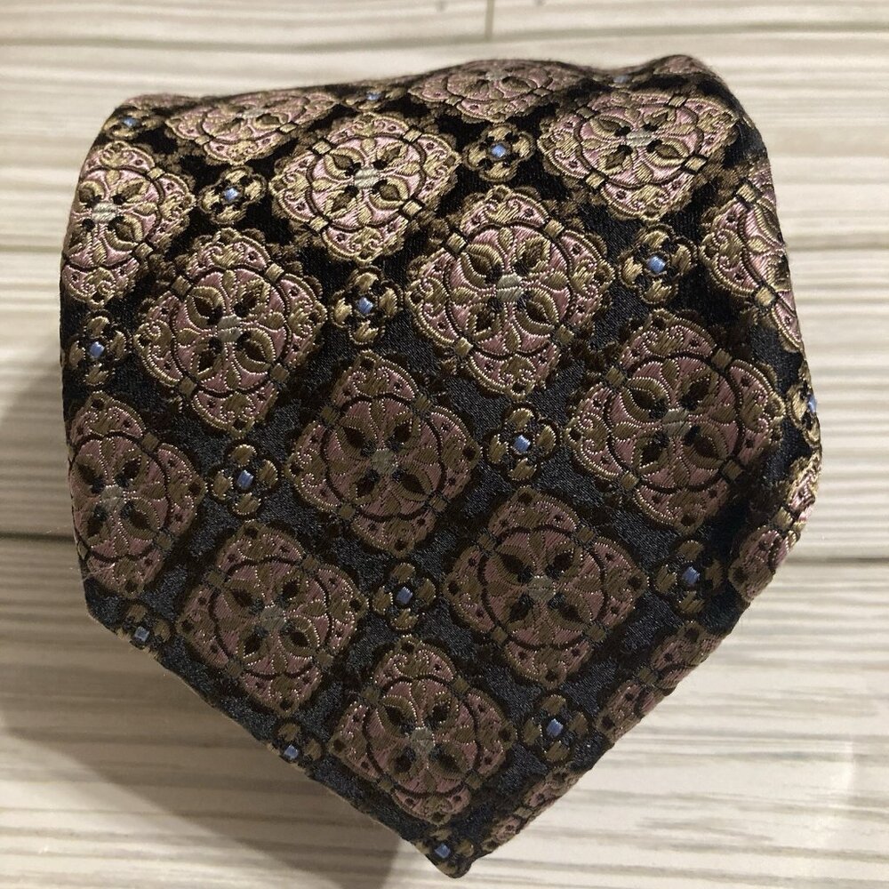 Santorelli Thick Silk Tie multicolored Geometric Design Handmade in Italy.